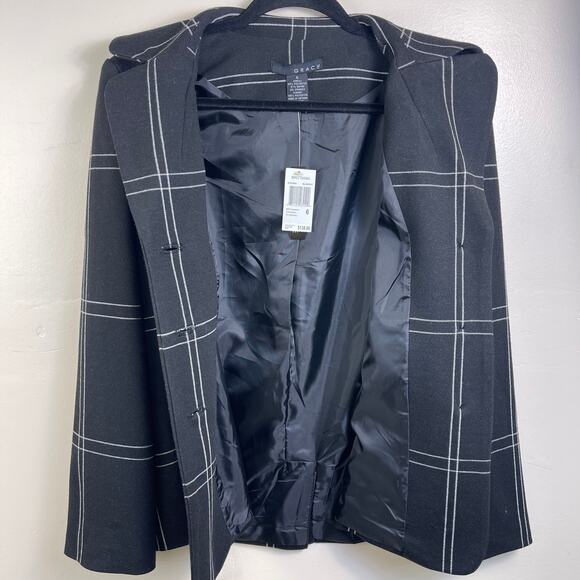 Women's Grace Brittania Black and White Plaid Blazer New with Tags Size 6 - Picture 6 of 6